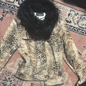 Cachet Brown and Black Jean Jacket with Luxurious Faux Fur